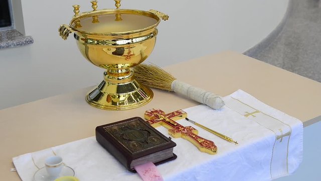 Church attributes for the consecration ceremony. Attributes of the priest.