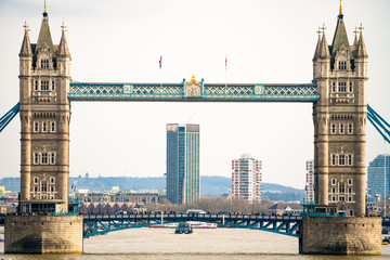 Front view of Tower Bridge in London. England