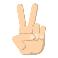 Hand with two fingers up in the peace or victory symbol icon over white background, vector illustration