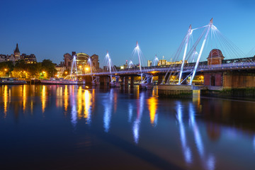 Golden Jubilee Bridge at dawn in London, England