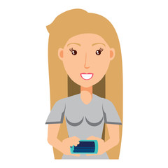 Cartoon woman using a cellphone over white background, vector illustration