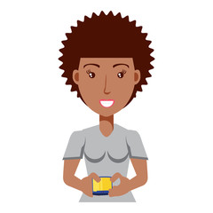 Cartoon woman using a cellphone over white background, vector illustration