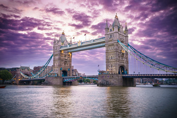 Fototapeta na wymiar Tower bridge at sunrise in London,England