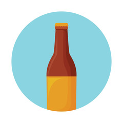 decorative circular frame with beer bottle icon over white background, vector illustration