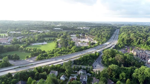 Aerial of Interstate highway 476 Blue Route in Radnor Township, Villanova, Pennsylvania