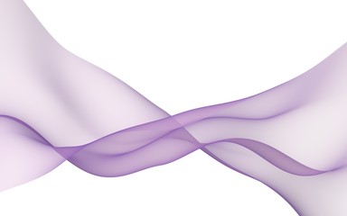 Abstract purple wave. Bright purple ribbon on white background. Abstract purple smoke. Raster air background. Purple scarf. 3D illustration