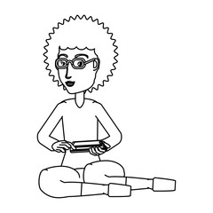 Cartoon woman using a cellphone over white background, vector illustration