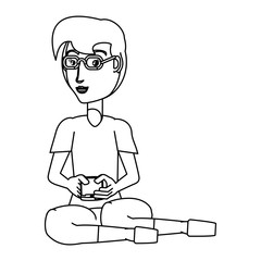 cartoon young woman using a cellphone over white background, vector illustration