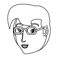 cartoon woman with glasses over white background, vector illustration