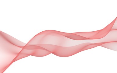 Abstract red wave. Red scarf. Bright red ribbon on white background. Abstract red smoke. Raster air background. 3D illustration