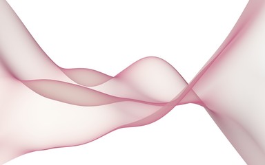 Abstract light red wave. Bright light red ribbon on white background. Abstract red smoke. Light red scarf. Raster air background. 3D illustration