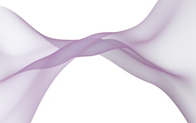 Abstract purple smoke. Bright purple ribbon on white background. Purple color scarf. Abstract purple wave. Raster air background. 3D illustration