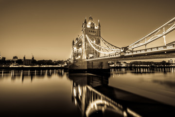 Fototapeta na wymiar Vintage view of famous Tower Bridge, London, England