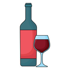 wine bottle and glass icon over white background, vector illustration