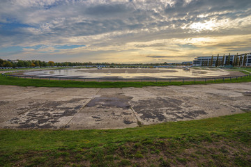 Drifting track at sunset sky