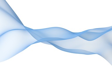 Abstract blue wave. Bright blue ribbon on white background. Blue scarf. Abstract blue smoke. Raster air background. 3D illustration