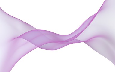 Abstract purple smoke. Bright purple ribbon on white background. Purple color scarf. Abstract purple wave. Raster air background. 3D illustration
