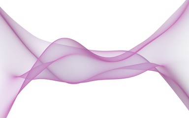 Abstract light purple pink wave. Bright purple pink ribbon on white background. Purple pink color scarf. Abstract purple smoke. Raster air background. 3D illustration