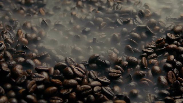 Hot Roasted Coffee Beans Steaming
