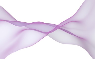 Abstract purple smoke. Bright purple ribbon on white background. Purple color scarf. Abstract purple wave. Raster air background. 3D illustration