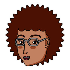 cartoon woman with glasses over white background, vector illustration