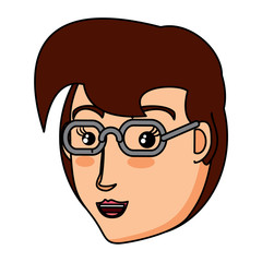 cartoon woman with glasses over white background, vector illustration