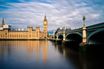 Big Ben and Westminster bridge at morning light in London, England