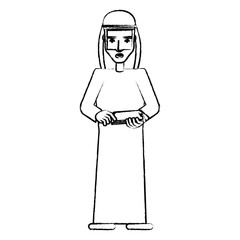 arabic man using a cellphone over white background, vector illustration