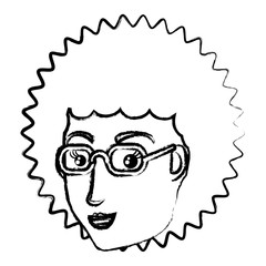 cartoon woman with glasses over white background, vector illustration