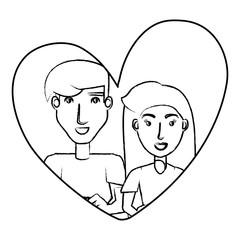 Couple in love in a heart over white background, vector illustration