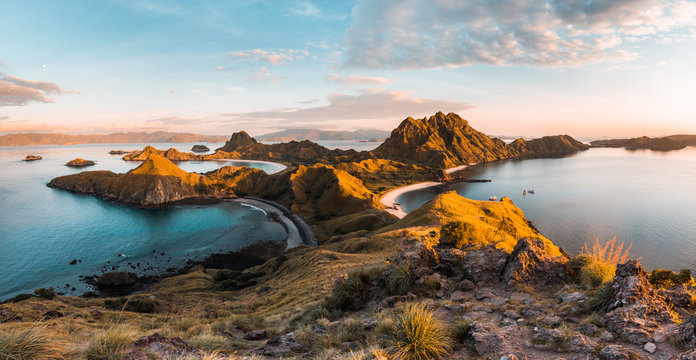 Top view of Padar Island in a morning from Komodo Island (Komodo National Park), Labuan Bajo, Flores, Indonesia