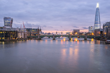 London skyline panorama including London Bridge and skyscrapers at financial district 