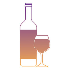 wine bottle and glass icon over white background, vector illustration