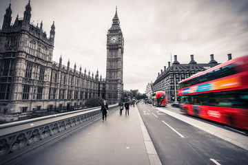 Big Ben and blurry London buses 