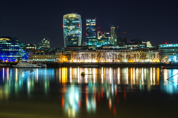 Fototapeta na wymiar London financial district at night. England