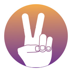 Hand with two fingers up in the peace or victory symbol icon over white background, vector illustration