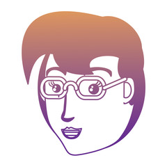 cartoon woman with glasses over white background, vector illustration