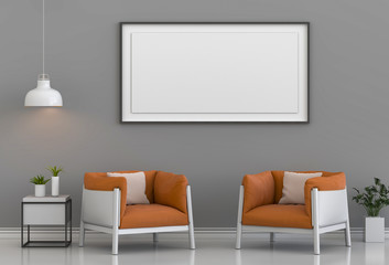 mock up poster frame in hipster interior modern living room background, 3D render
