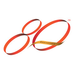 Handwriting ribbon style celebrating, anniversary of number 80th year, Luxury duo tone red and gold.