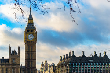 Fototapeta na wymiar Big Ben with cloudy blue sky. London 