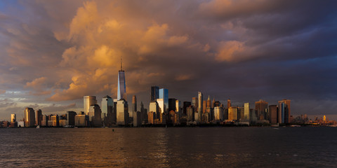 JUNE 4, 2018 - NEW YORK, NEW YORK, USA  - New York City Spectacular Sunset focuses on One World Trade Tower, Freedom Tower, NY