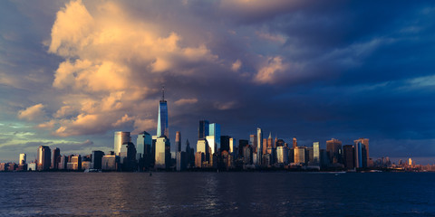 JUNE 4, 2018 - NEW YORK, NEW YORK, USA  - New York City Spectacular Sunset focuses on One World Trade Tower, Freedom Tower, NY