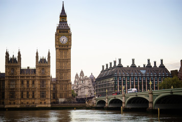 Fototapeta na wymiar Big Ben and Westminster on cloudy winter day in London, United Kingdom