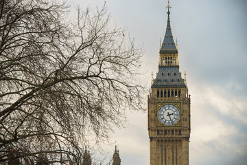 Fototapeta na wymiar Big Ben clock tower in London on cloudy winter day. England
