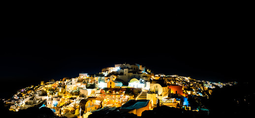 Oia village at night,Santorini island, Greece