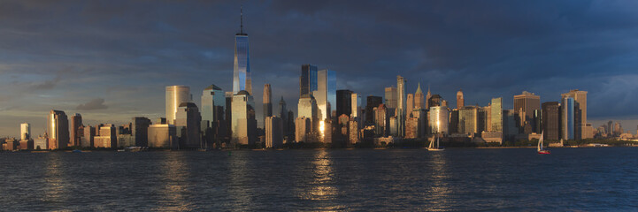 JUNE 4, 2018 - NEW YORK, NEW YORK, USA  - New York City Spectacular Sunset focuses on One World Trade Tower, Freedom Tower, NY