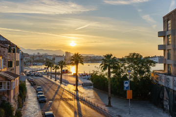 Tumbiceva Obala street and Matejuska harbour of Split at sunrise, Croatia