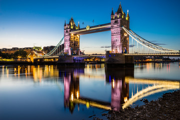Fototapeta na wymiar Tower Bridge illuminated at dawn. London, England