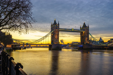Tower bridge at sunrise in London,England