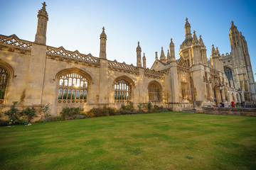 Fototapeta na wymiar Beautiful architecture of King's College with sun flare in Cambridge, UK